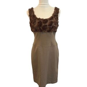 Tempo Paris Brown Taupe Trendy Rose‎ Embellished Bodice Dress M
